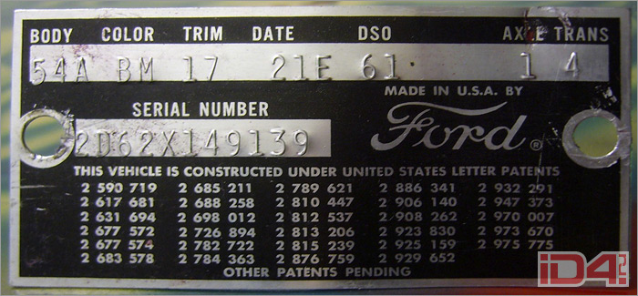 Идентификационная табличка Ford Galaxie 500 XL