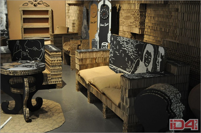 Проект интерьера и набора мебели из картона Paperboard Innovation итальянских дизайнеров Алессандро Антоньяцци (Alessandro Antoniazzi) и Вальтера Даванцо (Walter Davanzo)